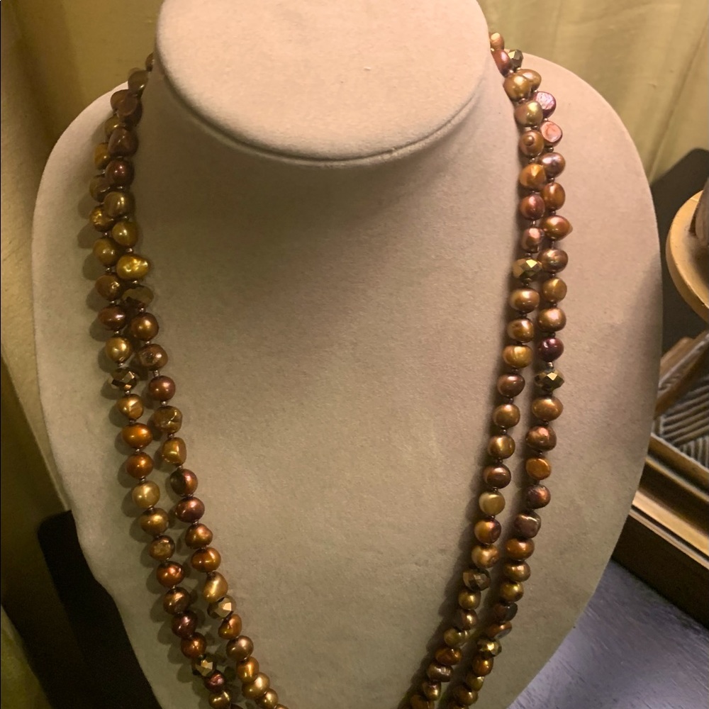 Just in time for Fall.  Bronze-Colored Beaded Necklace
